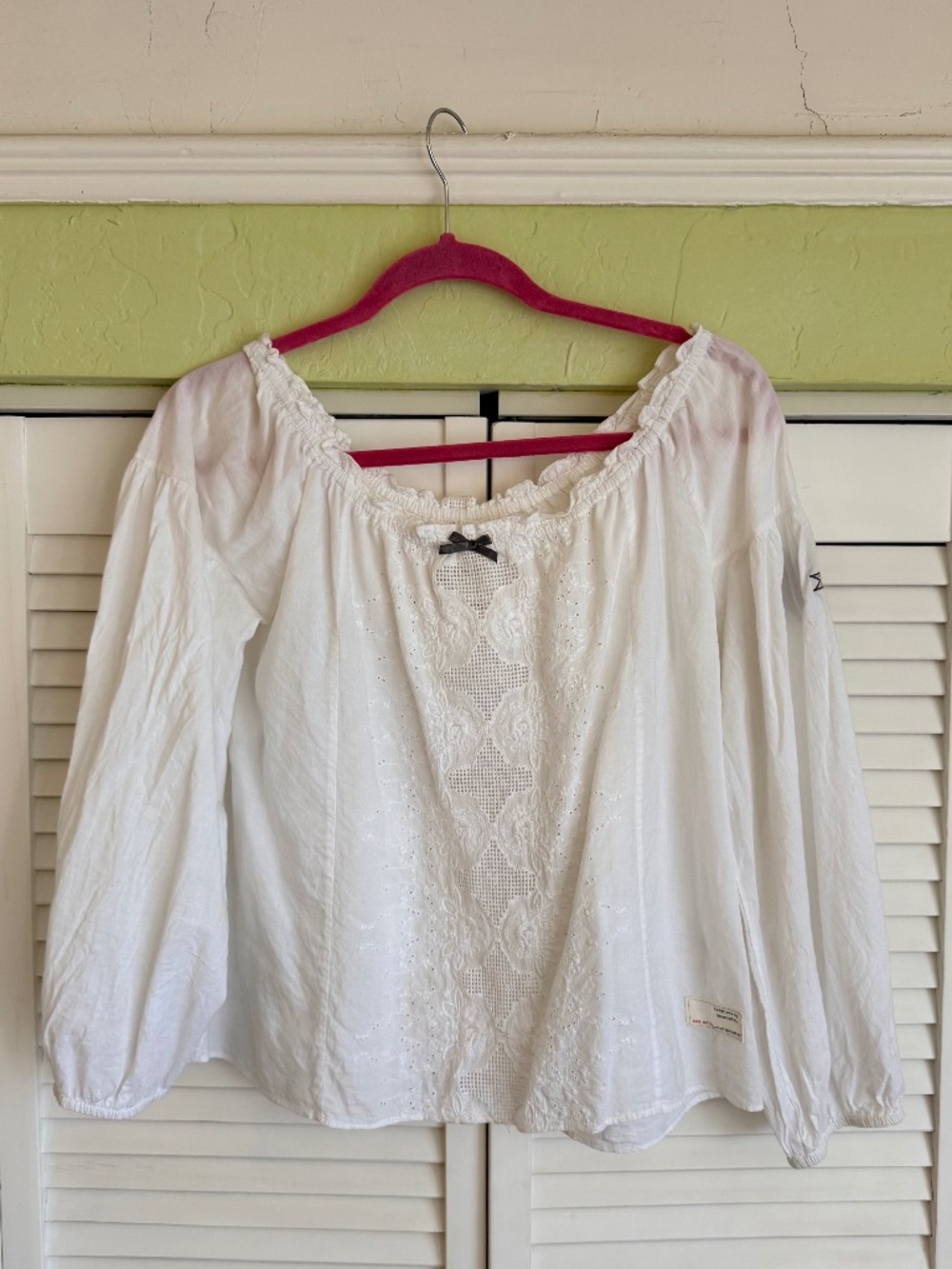 Odd Molly off-white romantic blouse with eyelet lace panels, size 2 (medium)